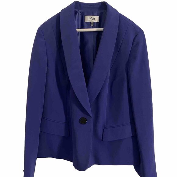 Le Suit Royal Blue Blazer Woman's Sz 18 Shawl Collar Tailored One-Button Jacket - Picture 2 of 8